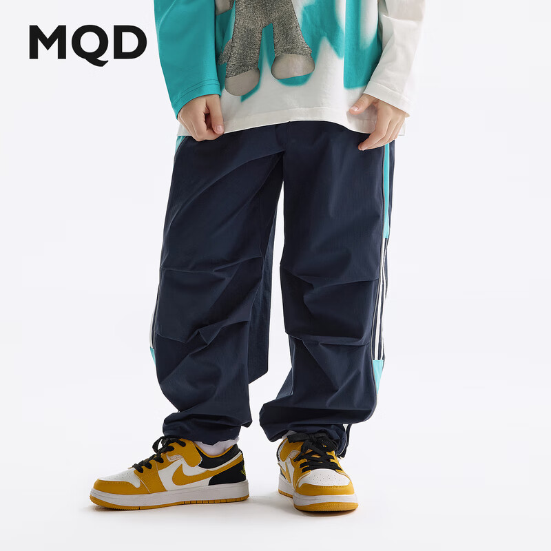 Детские брюки MQD, для мальчиков, осенняя новая модель, уличная мода, универсальные прямые брюки, темно-синие, размер 150