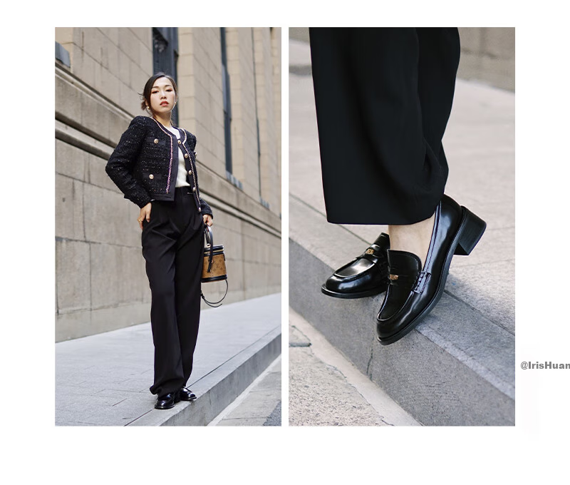 73Hours Celebrity-Inspired Women's Shoes, Wind Dile Zhang New Style Coin Loafers, Chunky Heel Leather Shoes, Fashionable Casual Women's Footwear 11