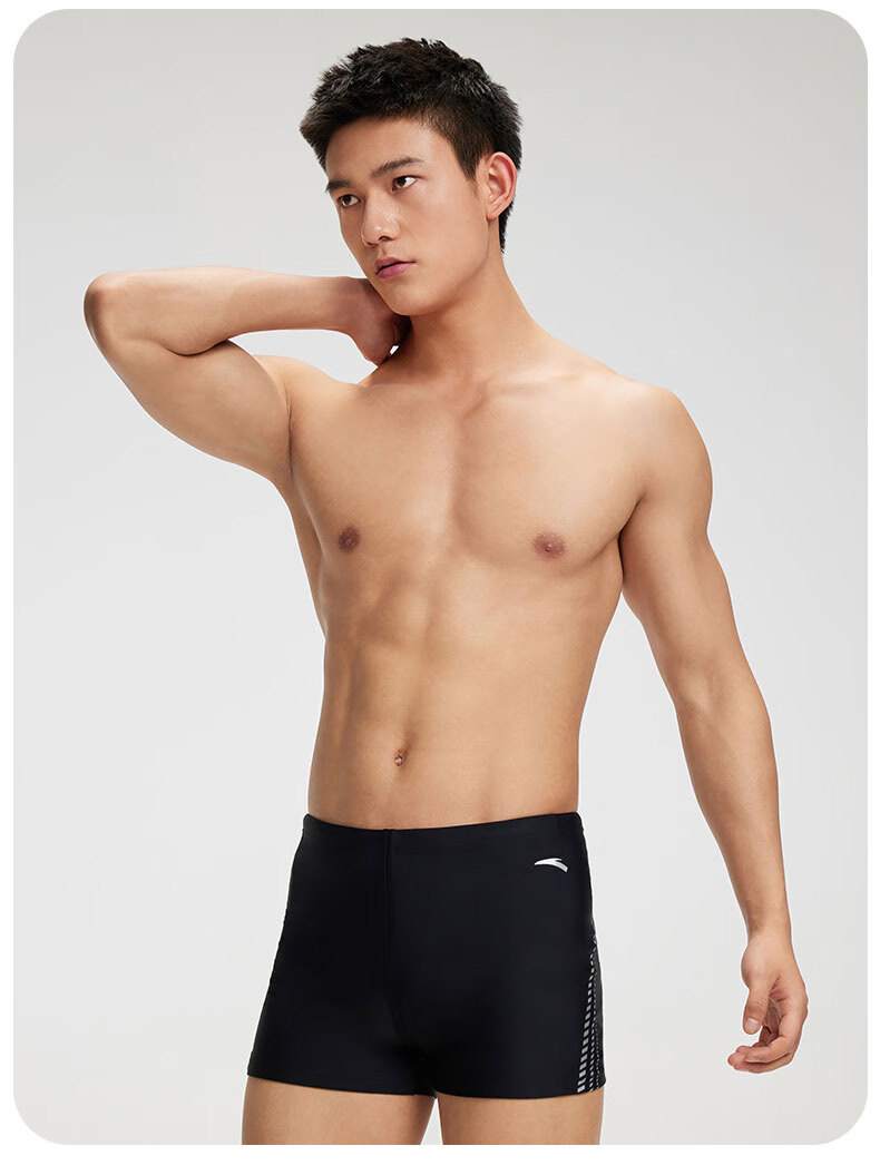 ANTA Men's Swim Shorts, Knee-Length Swim Trunks, Summer Quick-Dry Breathable Anti-Embarrassment Design, Loose Fit, Black And Silver, 3XL 10