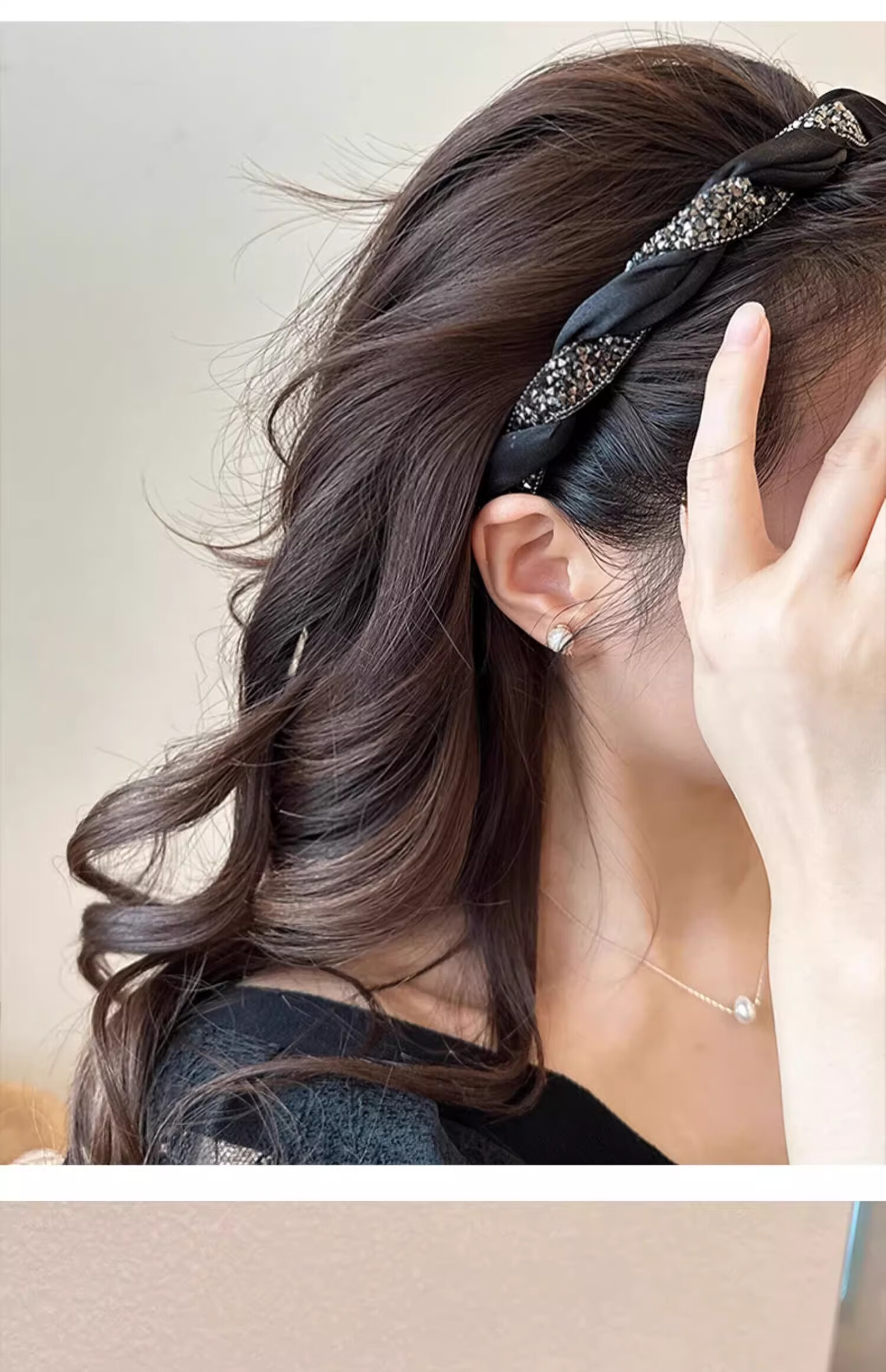 Xiangwan Vintage Rhinestone Headband Black Hair Clip Elegant Women's Headband Mid-Autumn Gift 6