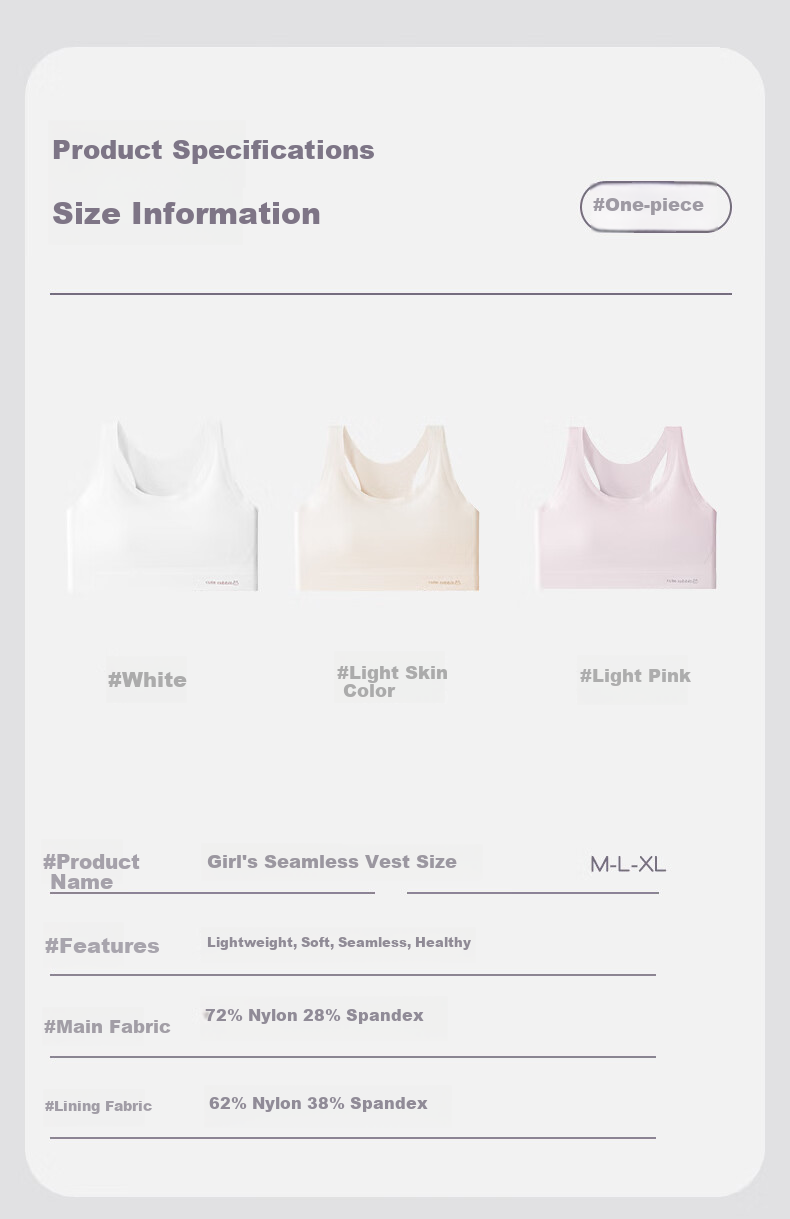 Ailier&ouluola Girls' Underwear, Children's Puberty Bra, for Teenage Girls, Elementary to Middle School Students, White Vest, Size L 9