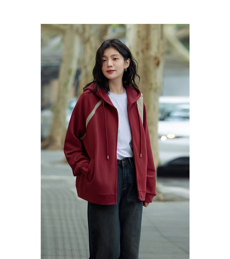 Dme [Cotton Academy] Spring Simple Color-Block Hooded Cardigan, Casual Loose Comfortable Concealing Women's Jacket 7