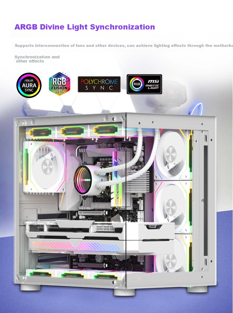 PowerTrain Prism 5 PRO Case Fan, 12CM White Reverse Blade, ARGB Light Sync, Desktop Computer Cooling Fan, PWM Intelligent Speed Adjustment, Infinite Mirror Light Effects 6