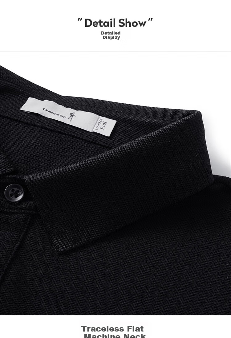 DANCING WOLVES [Cool Sensory Solona] Summer Sweat-Wicking Breathable Short-Sleeve Men's Polo Shirt, 001 Black, Size S (165cm) 8