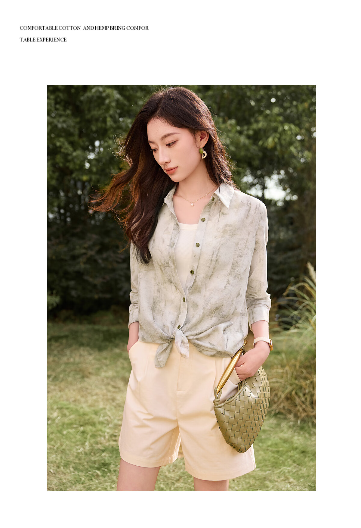 Chushen Spring And Summer Long-Sleeve Shirt for Women, Artistic Tie-Dye Printed Blouse Jacket Air Conditioning Shirt S52S020 Winter Light Green S 24