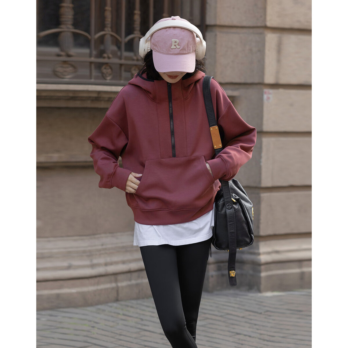 Dme [Urban Light Outdoor] Spring Sports Color-Block Hoodie with Drawstring Collar, Loose-Fitting Comfortable Concealing Women's Sweatshirt