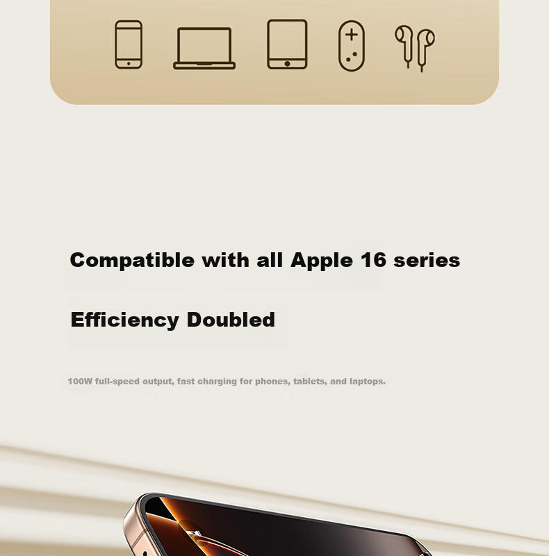 BASEUS Apple 18 Charger Cable, Dual Type-C Data Cable, PD100W Fast Charging Cord, Suitable for IPhone 17/16/15, Huawei, Xiaomi Laptops, 1 Meter 4