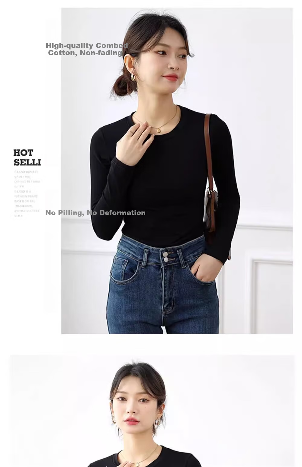 NOME Women's Base Layer Top, Autumn New Style, Small Round Neck, Inner Wear, Long Sleeve, Slim Fit, Outer Wear, Base Layer Top, White, M 16