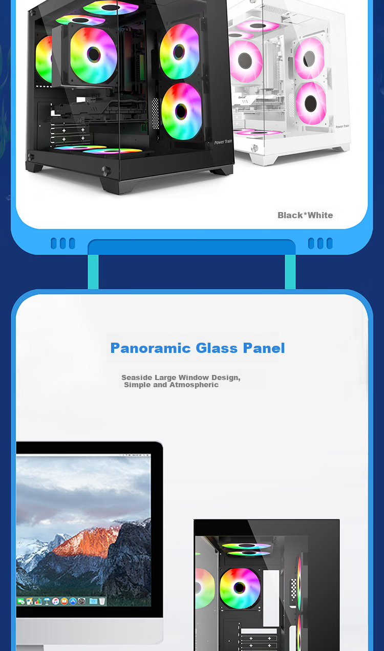 PowerTrain Zhenjie G3 Black ATX Tower Case with Tempered Glass Side Panel, 360mm Water Cooling Support, Desktop PC Chassis, GPU Length Limit 420MM 3