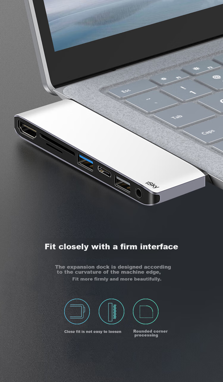 Isky Microsoft Laptop 1/2 Docking Station to HDMI 4K HD Connector, USB 3.0 High-Speed Adapter, Surface-Specific Docking Station, Seven-In Three-Out 7
