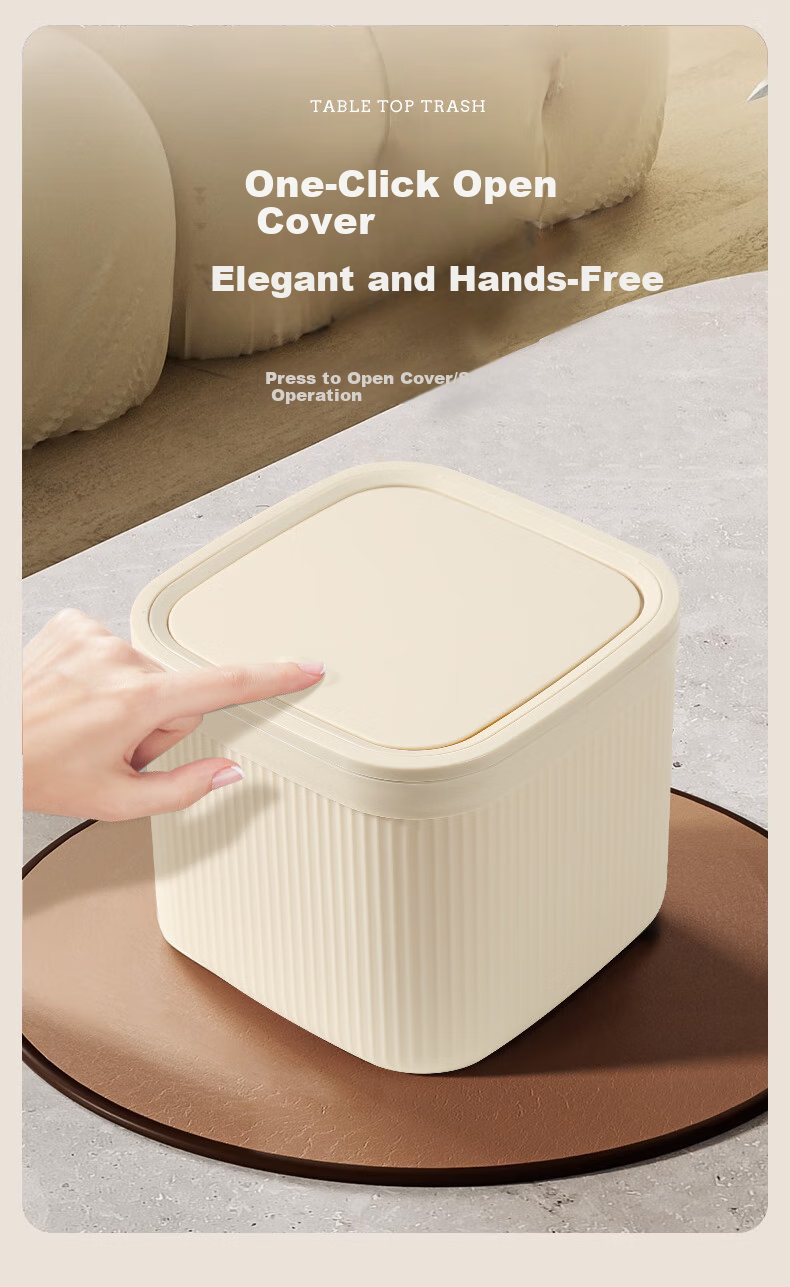 Baijiahaoshi Desktop Trash Can, 5L Khaki Mini Luxury Dining Table And Coffee Table Wastebasket for Living Room, Home Press-Type Small Bin, TV-Watching Essential 2
