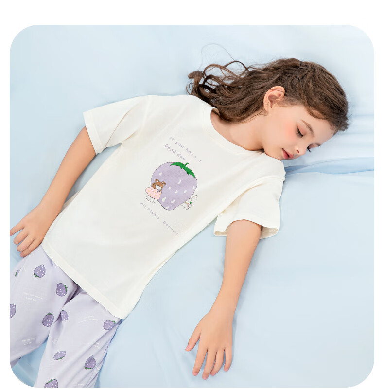Inborn Girls' Lightweight Loungewear Set, Lyocell Short Sleeve Pajamas for Big Kids, Off-White, Size 160, Model 20942 10