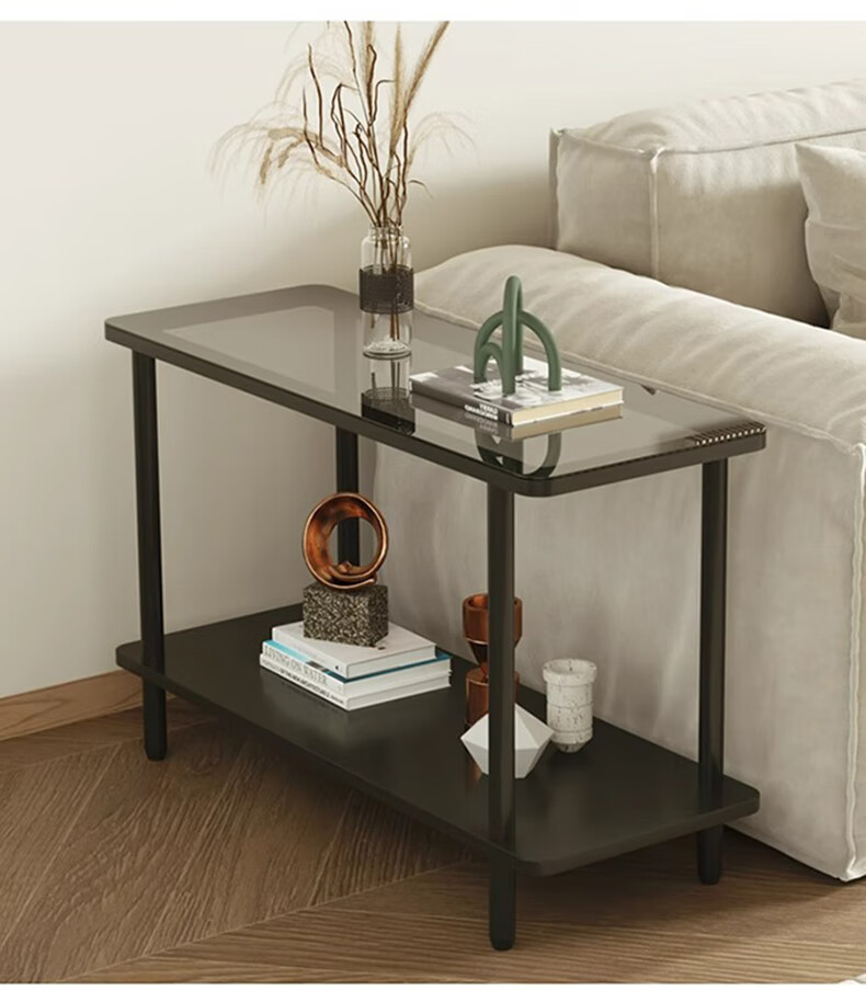 FENJIEXIAN Side Table, Coffee Table, Living Room Light Luxury Small Tea Table, Tempered Glass Tea Stand, Bedside Table, Double-Layer Storage Tea Table 22