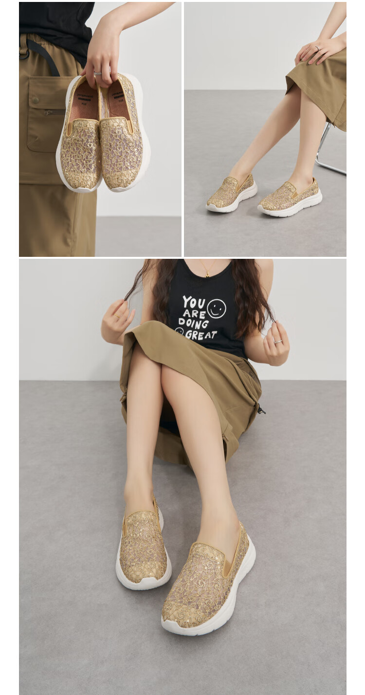 J&M Walking Shoes for Women, Summer Middle-Aged And Elderly Breathable Soft Sole Non-Slip Mesh Slip-On Mom Shoes, Beige, Size 40 7