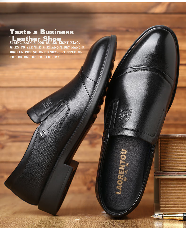 LAORENTOU Men's Leather Shoes, Business Formal Shoes, Top-Grain Cowhide Slip-Ons, Non-Slip Breathable Casual Shoes, A90205, Black, Size 39 3