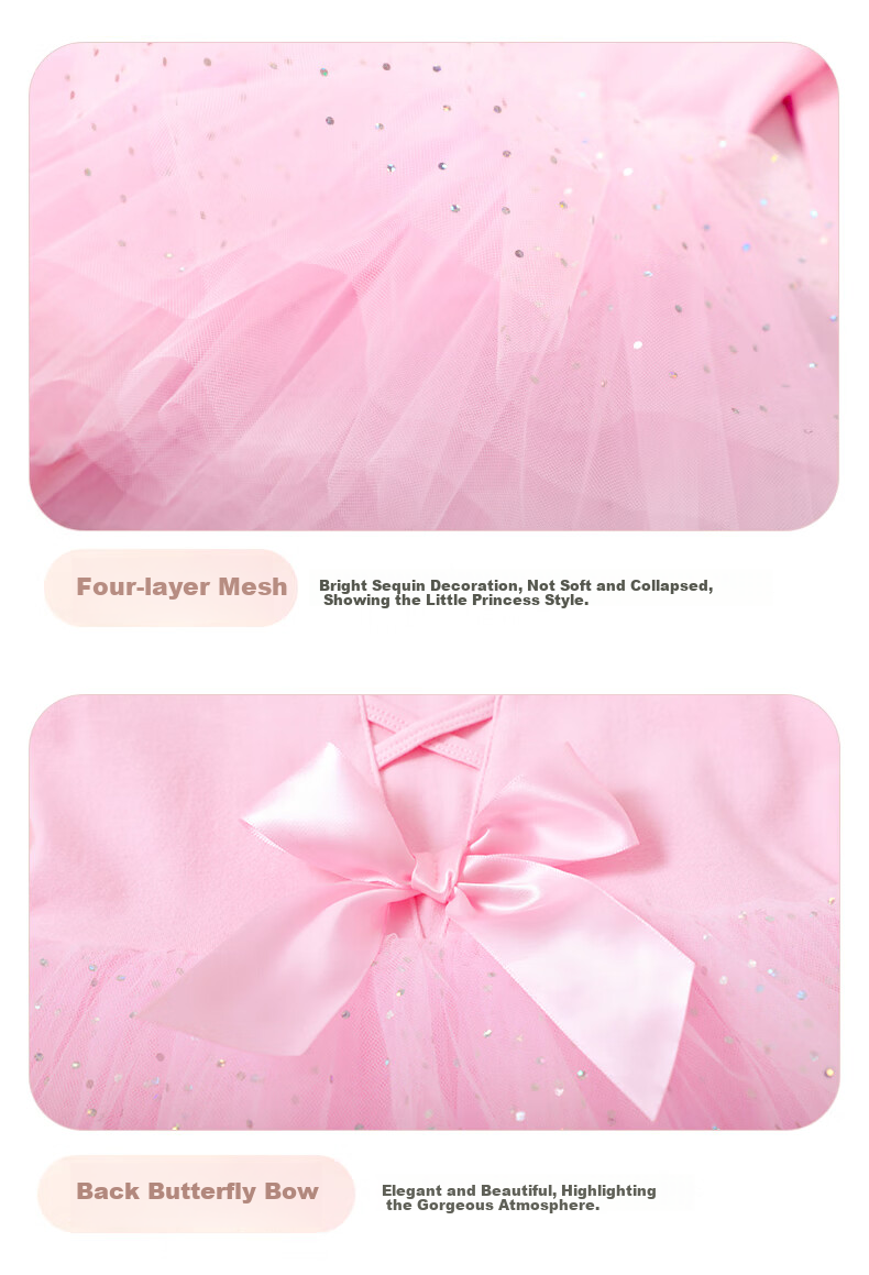 Aiwuge Children's Dance Dress, Girls' Spring And Autumn Long-Sleeve Pink Princess Tulle Skirt One-Piece Practice Costume, Size 170 12