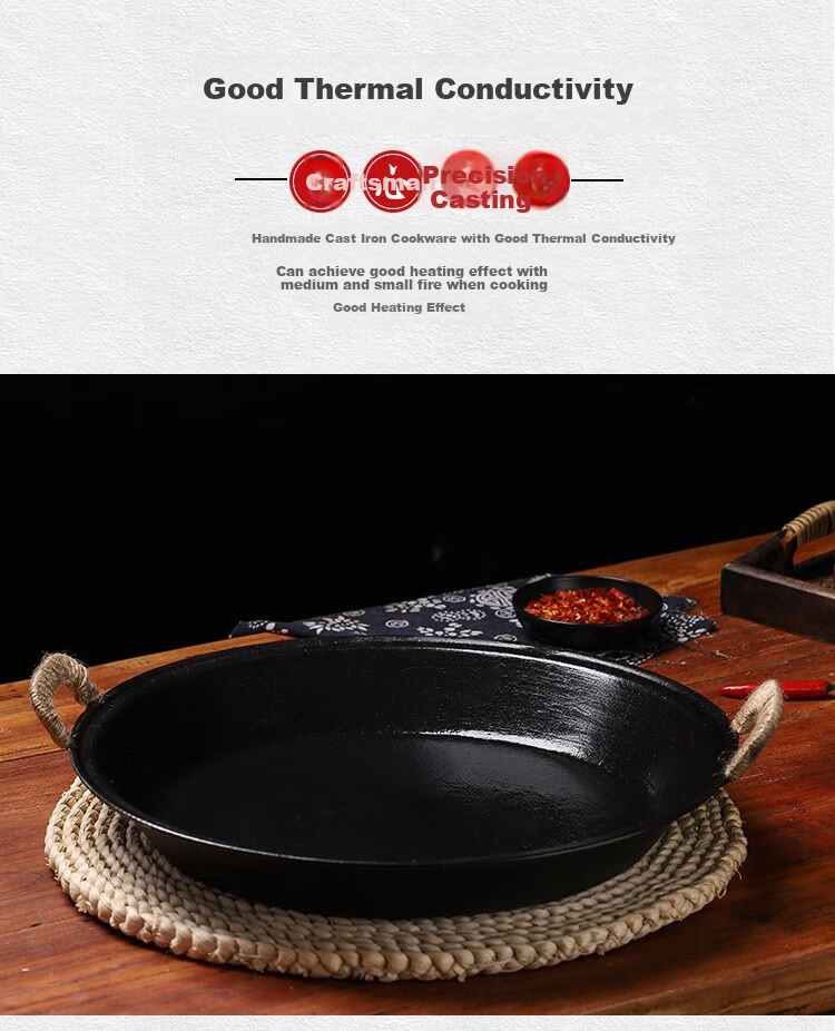 Xialaoda Cast Iron Skillet, Flat Bottom Wok, Grilling Pan, Traditional Handmade Iron Pan, Specialized for Steamed Buns And Water Frying, 36cm 6