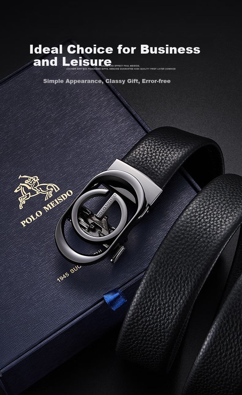 POLOMEISDO Men's Genuine Leather Belt with Automatic Buckle, Gift Box Set, Self-Operated Birthday Present for Boyfriend, Husband, Father, Practical Gift 2
