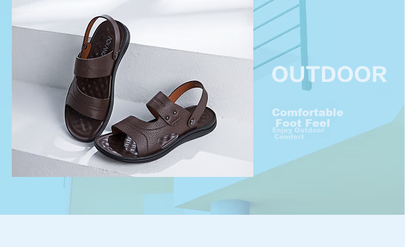 Aokang Sandals, Beach Shoes, Men's Comfortable Casual Open-Toe Breathable Two-Way Simple Slippers, Brown, Size 38 9