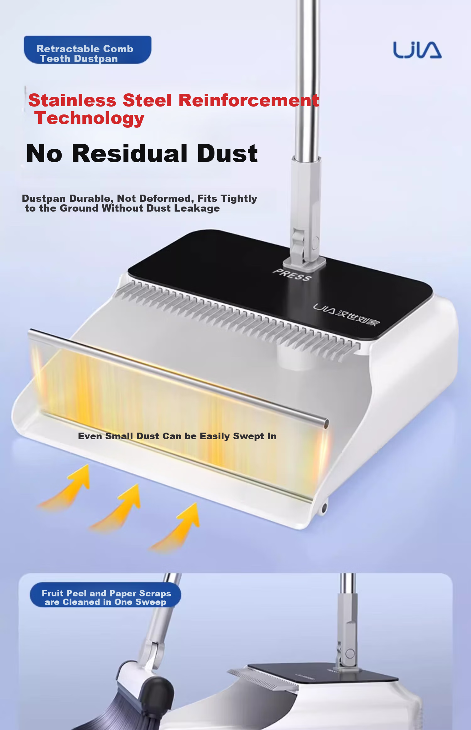 Hanshuijia Broom And Mop Set, Three-Piece Household Cleaning Kit, 42cm Flat Floor Mop, Dustpan, Water Scraper, Combination Cleaning Tools Set 8