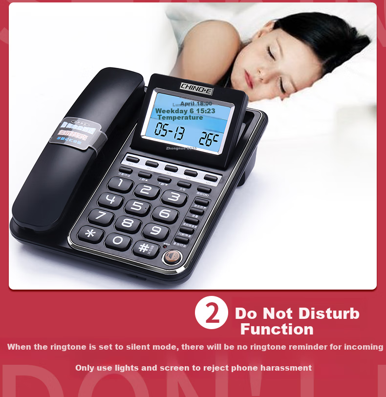 CHINO-E Landline Telephone with Caller ID Display, 5 Pre-Programmed Family Numbers, Adjustable Screen Angle, Caller Number Display, Corded Phone G035 Black Office Companio 7