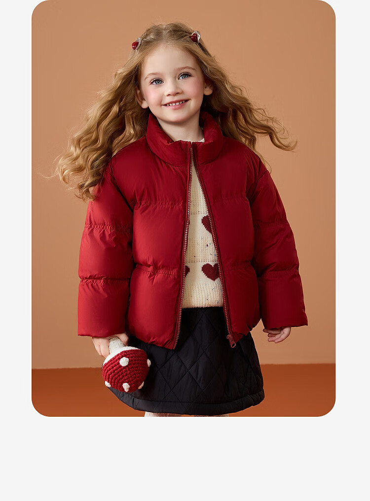 ASK JUNIOR [New Year's Outfit] Children's down Jacket, Winter Thick Warm Girls' Windproof Short Down Coat, Bright Red 4