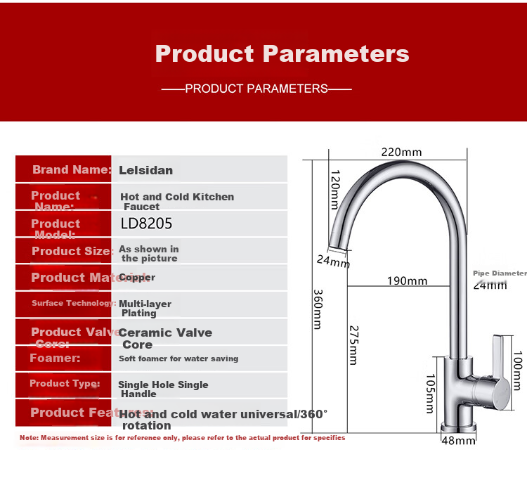Larsd Kitchen Faucet, Hot And Cold Vegetable Washing Sink Faucet, Copper Body Sink Faucet for Dishwashing Basin, with 80CM Pipe, LD8205 1