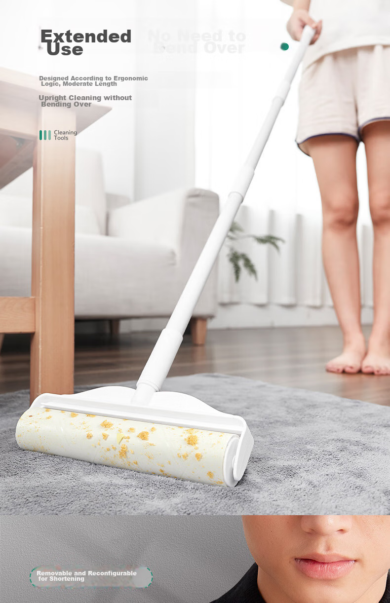 TOMMY DUCK Lint Roller, Fur Remover Tool, Clothes Cat Hair Carpet Cleaning Pet Furry Brush, Long And Short Handle Switchable Set 7