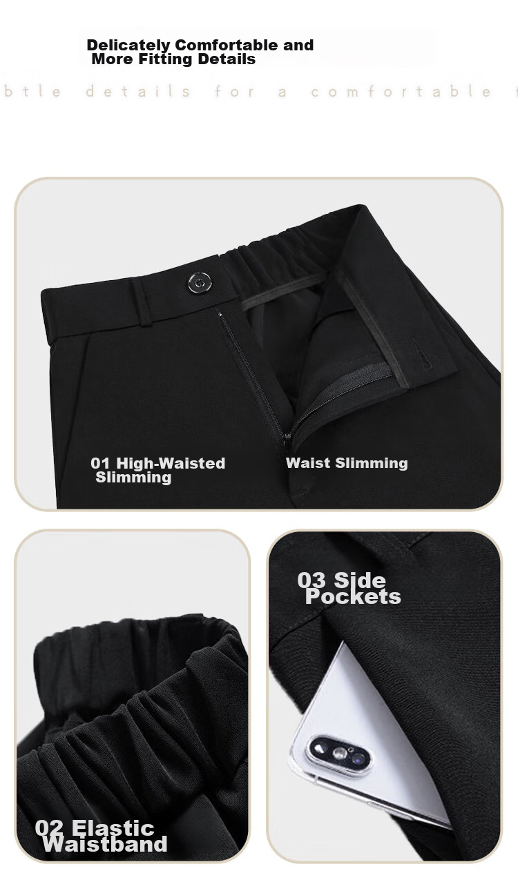 FitonTon Women's Suit Pants, Spring And Summer Slimming High-Waist Draping Floor-Length Trousers, Loose Straight-Leg Business Casual Wide-Leg Pants 13