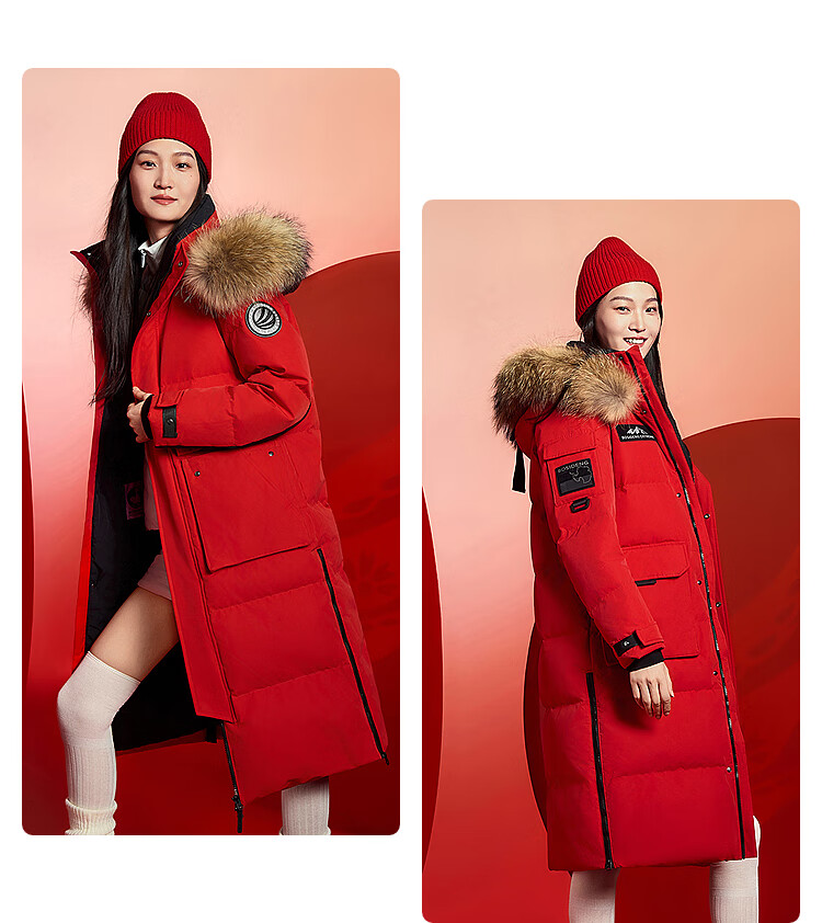 BOSIDENG Extreme Cold Goose Down Jacket Unisex Couple Thickened Long Winter Coat with Large Fur Collar 37