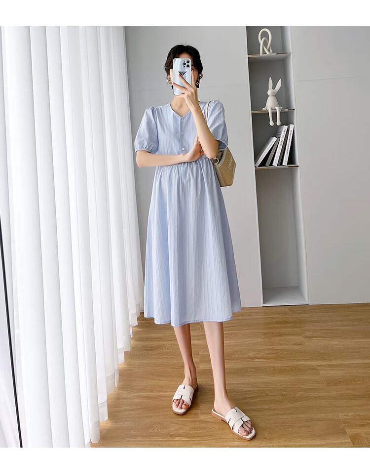 JOYNCLEON Maternity Summer Loose Dress Long Dress Petite Maternity Thin Nursing Blue XXL Jly156270 10