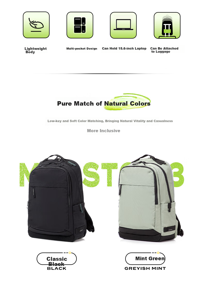 Xinxiuli Casual Sports Backpack Laptop Bag, 15.6-Inch, Lightweight Nylon Fabric, Large Capacity, UG3*002 2