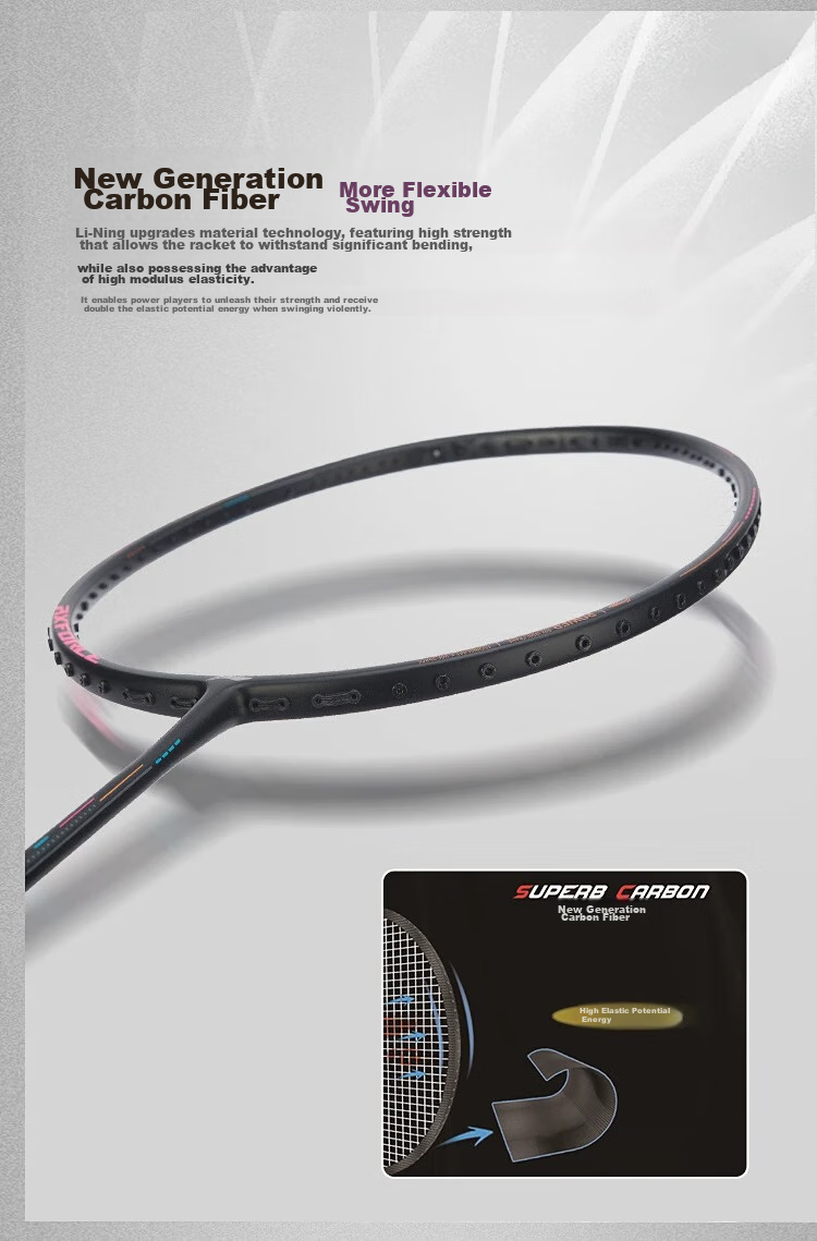 Li-Ning Badminton Racket, Full Carbon Professional Powerful Offensive Type 4U Single Racket, Leiting 100 AYPT235-4 3