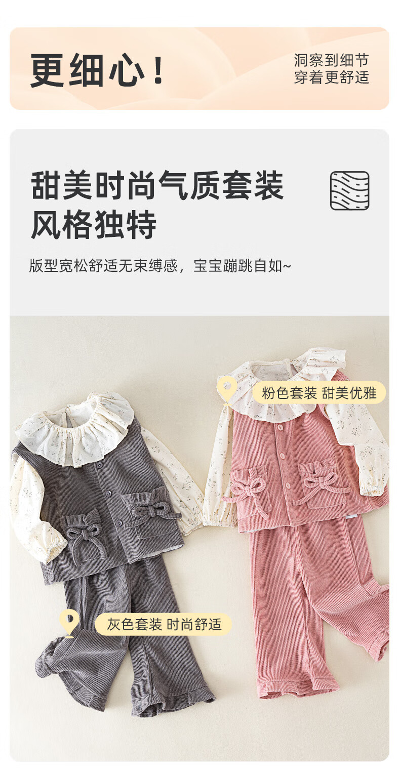 Shubeiyi Girls' New Spring And Autumn Stylish Baby Shirt, Vest And Pants Set for Outdoor Wear, Gray, Size 110 2