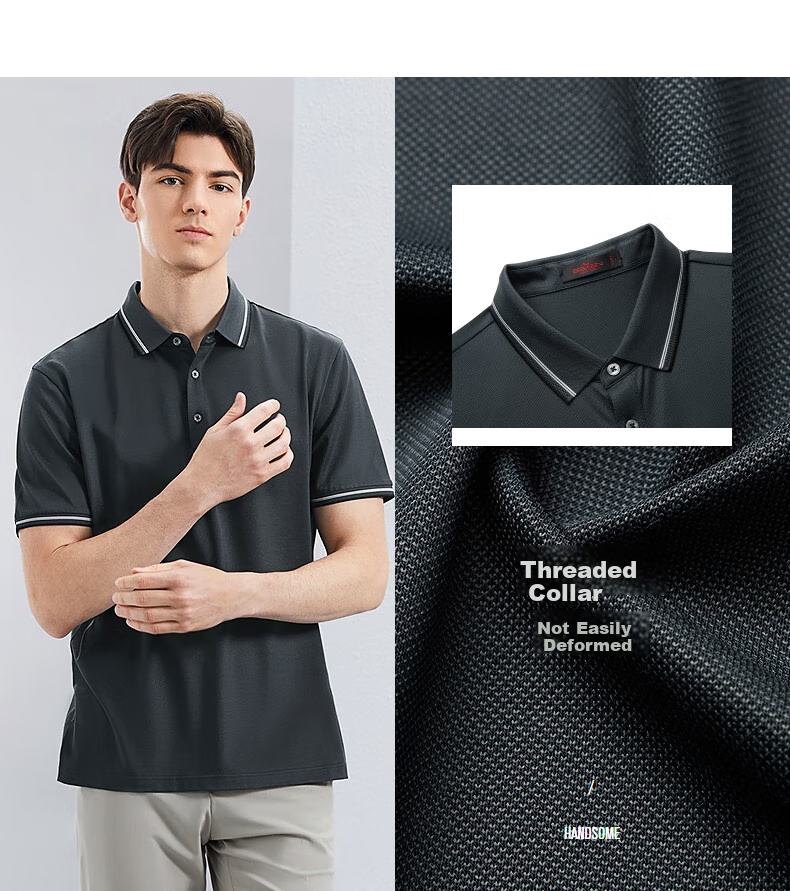 SEVEN [Silk Cotton Blend] Short-Sleeve Polo Shirt with Collar for Men, Spring And Summer Business Casual Men's Top 4