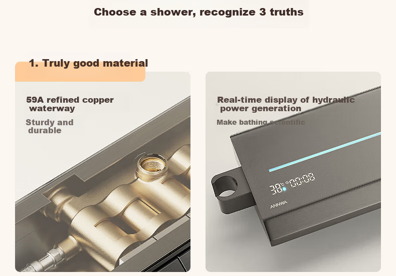Anhua Bathroom Shower Set, Complete Integrated Brass Pressure-Increasing Square Tube, with Digital Display, Gunmetal Gray, N4G9041GGW 4