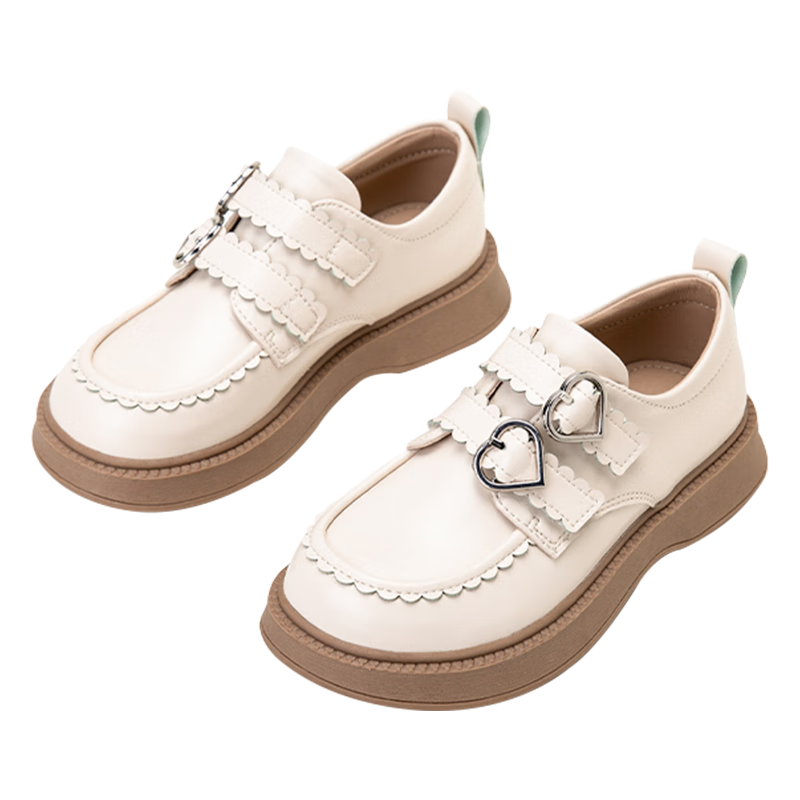 Follow Me Girls' Leather Shoes Spring And Autumn Soft-Soled Versatile School Performance Shoes for Little Girls Children's Flats Beige 29