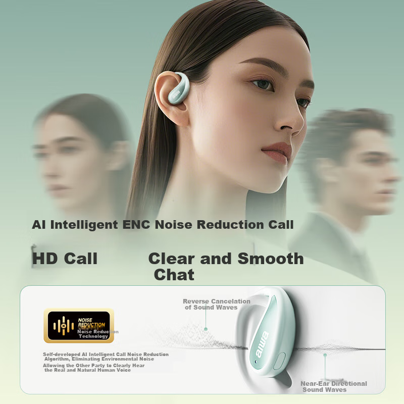 Aiwa AW35 Bone Conduction Bluetooth Earphones with Powerful Bass, Open Concept Wireless Ear-hook Design, Top 1 in Gold List, Noise Reduction, Top 10 in Sports Ranking, Compatible with Huawei White