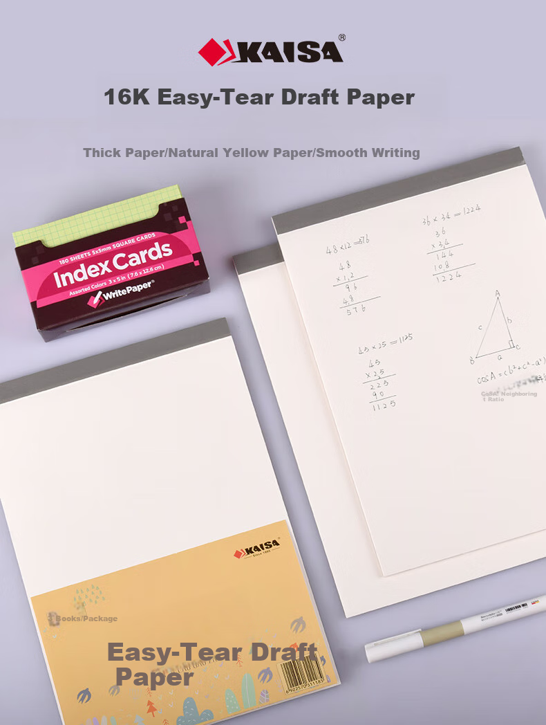 KAISA 16K/30 Sheets Blank Draft Notebook, 3-Pack Set, Thick Scratch Paper for Students, Tear-Off Practice Notebook for Postgraduate Entrance Exam, Calculation Paper for Middle And High School Students' Exams And Mental Math Practice 1