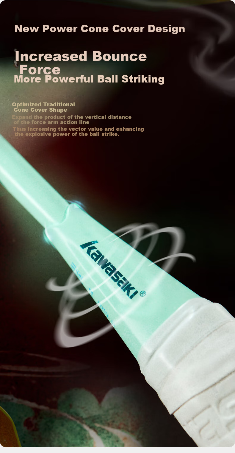 KAWASAKI Badminton Racket, Full Carbon Single Racket, Ultra-Light, Balanced for Attack And Defense, Feitian Jiuse Lu Green Oasis (Pre-Strung) 6