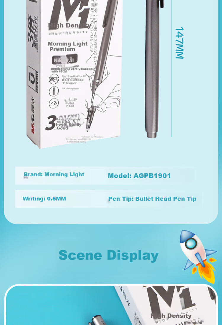 M&G Premium Series 0.5mm Retractable Bullet Tip High-Density Gel Pen Signing Pen Ink Pen Black AGPH3701A, Pack of 10 5