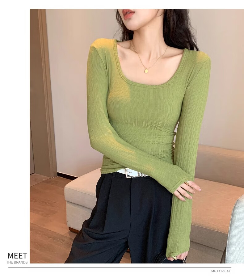 Yuzhaolin Women's Basic Long Sleeve T-Shirt Thin Large U-Neck Slim Fit Simple Versatile Top for Spring and Autumn 18