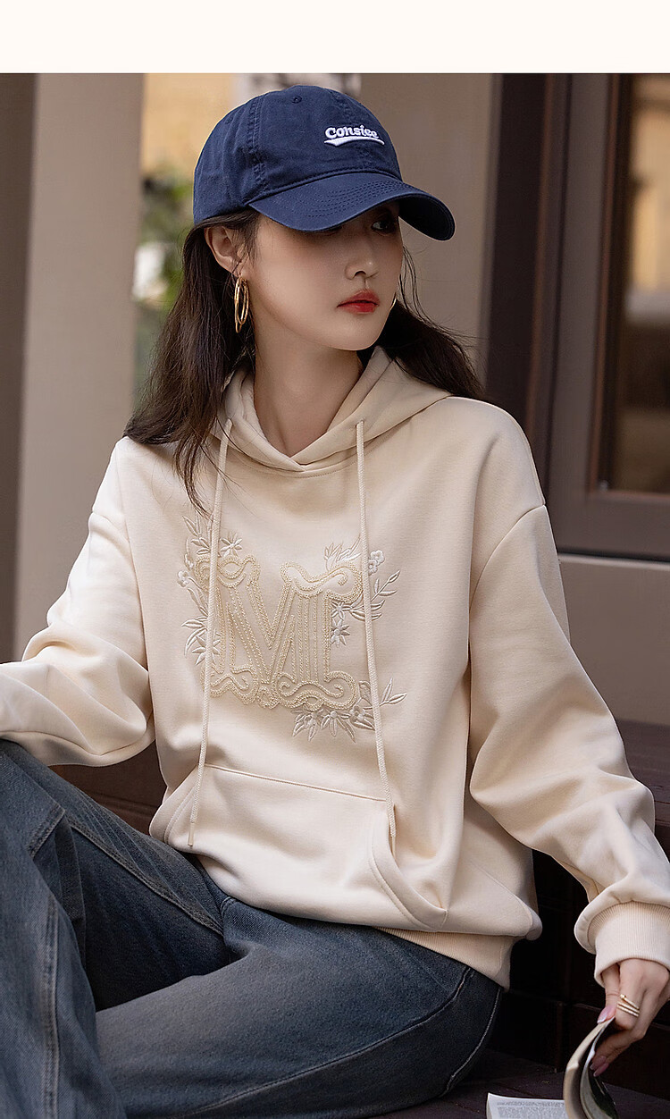 Dme [Embroidered Blossoms] Winter Casual Hooded Fleece-Like Warm Exquisite Tatami Embroidered Loose Sweatshirt Women's Top 13