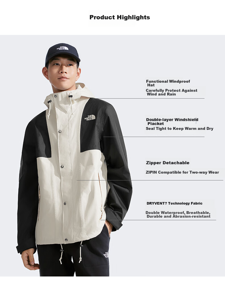 The North Face Windproof Single-Layer Hard Shell Jacket for Men, Outdoor, Black/JK3, XXL 2