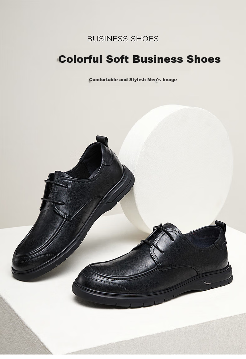 CAMEL Brand Men's Leather Shoes, Soft-Soled Cowhide Breathable Business Casual Lace-Up Men's Shoes, P15S005003, Black, Size 41 1