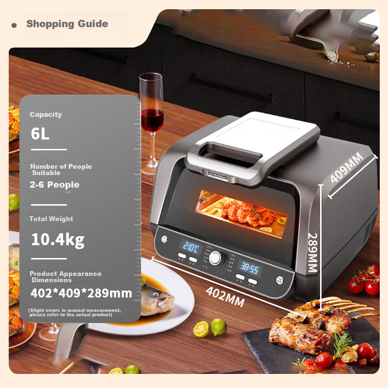 Hamilton Beach BC Steak Machine Air Fryer, Multifunctional Food Processor, No-Flip Oil-Free Cooking, Transparent Visible Food Pot 6L Large Capacity AF06202