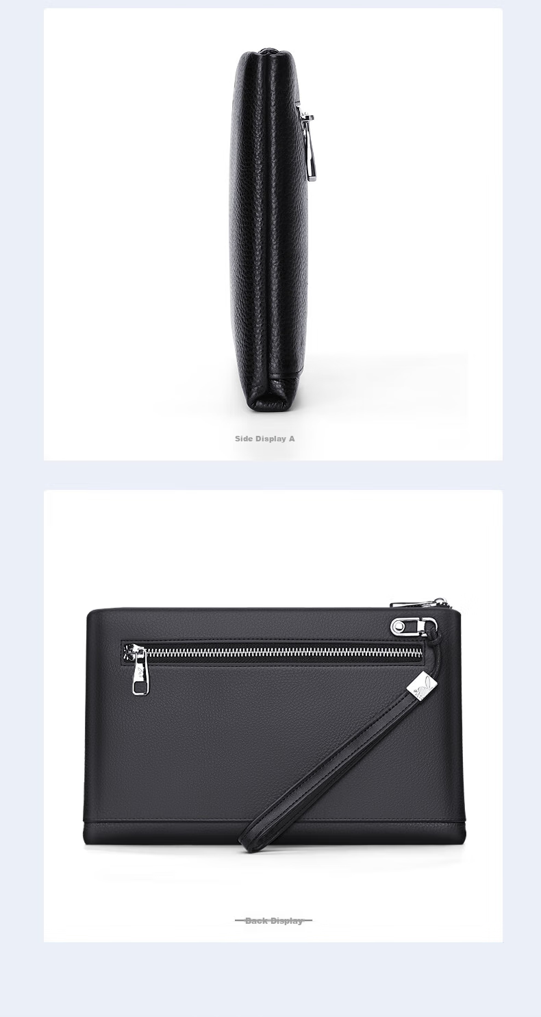 PLAYBOY Men's Handbag, Top-Grain Leather Clutch, Business Large-Capacity Genuine Leather Envelope Bag, Casual Birthday Gift 8