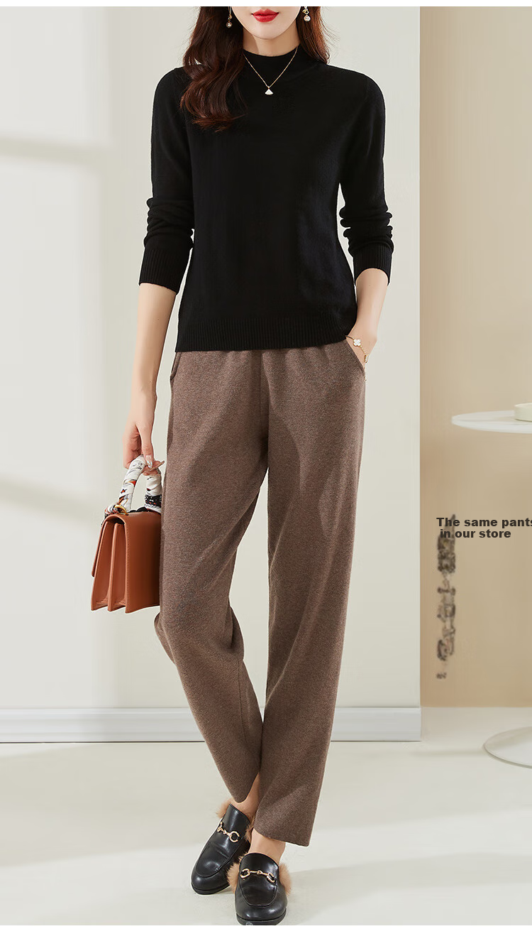 Jinju [100% Wool] Autumn And Winter Warm Semi-Turtleneck Base Layer Sweater Women's Knit Pullover, White, S 24