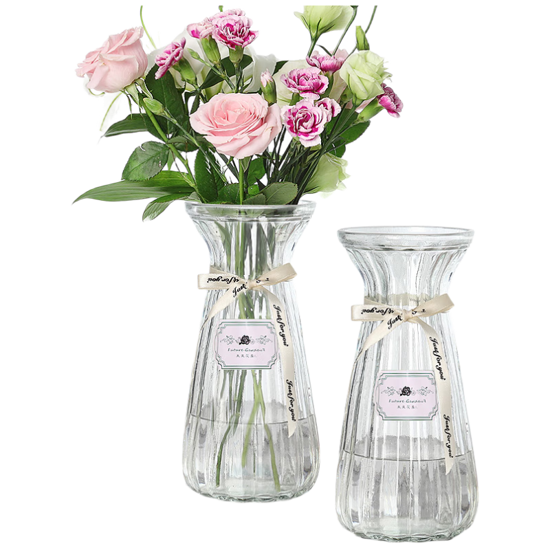 Shengshi Taibao Glass Flower Vase, Artificial Flower Container for Gypsophila, Living Room Decorative Ornament, Transparent, 22cm