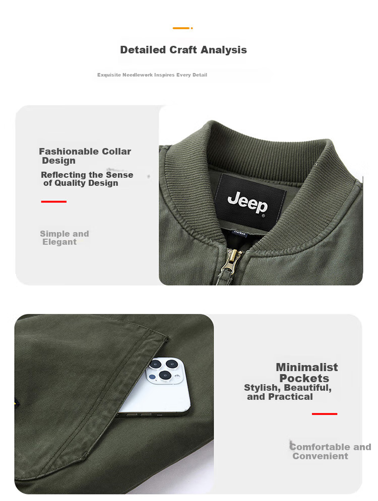JEEP Men's Jacket, Spring And Autumn Baseball Collar Loose Casual Workwear Clothing, Army Green, Size M 4